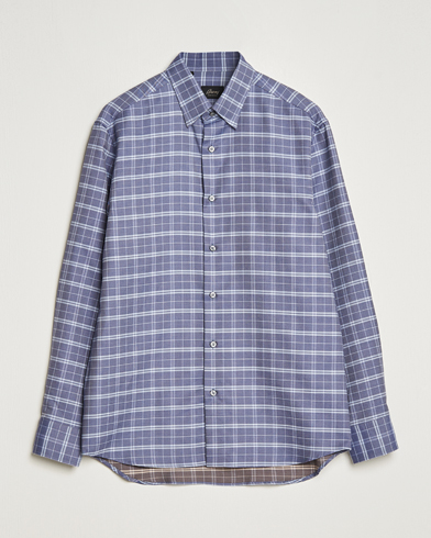 Herre |  | Brioni | Slim Fit Check Flannel Shirt Dark Blue