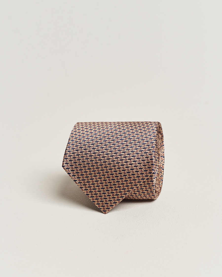Herre | | Brioni | Geometrical Jacquard Silk Tie Brown