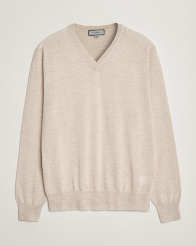 Herre | Pullovers v-hals | Canali | Merino Wool V-Neck Light Beige