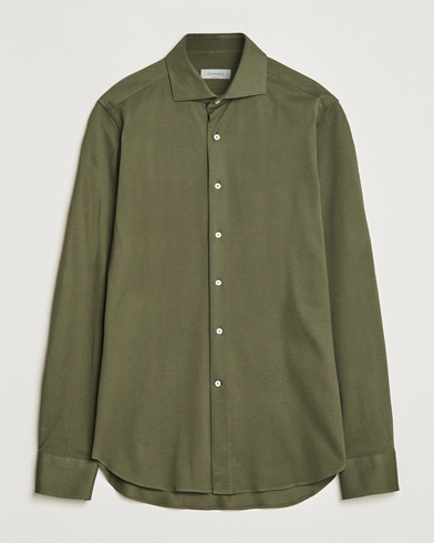 Herre | Skjorter | Canali | Slim Fit Pique Shirt Dark Green