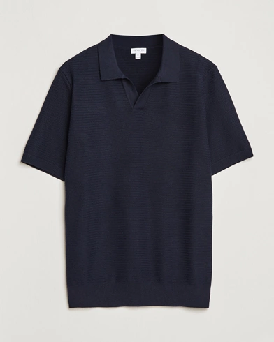 Herre | Klær | Sunspel | Knitted Polo Shirt Navy