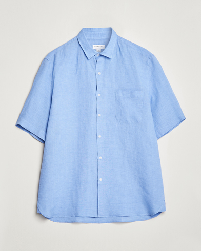 Herre |  | Sunspel | Short Sleeve Linen Shirt Cool Blue