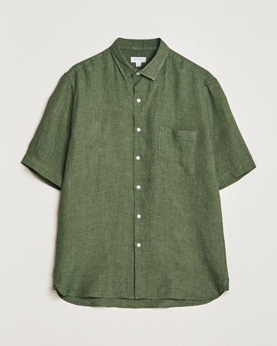 Herre | Kortermede skjorter | Sunspel | Short Sleeve Linen Shirt Hunter Green