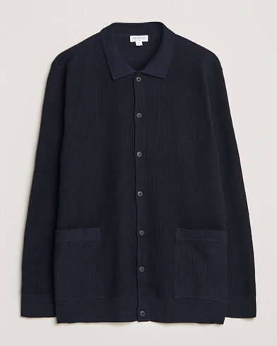 Herre |  | Sunspel | Long Staple Cotton Knitted Jacket Navy