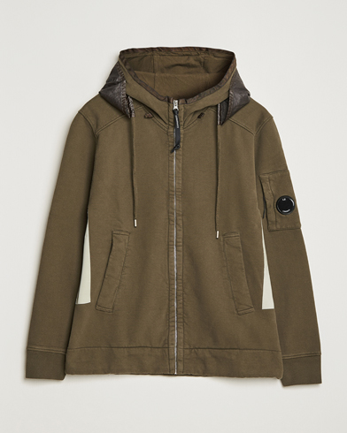 Herre | C.P. Company | C.P. Company | Diagonal Raised Fleece Hooded Open Lens Sweatshirt Green