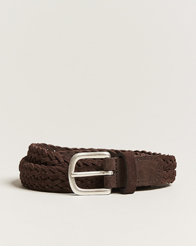Herre | Belter | Anderson's | Woven Suede Belt 2,5 cm Brown