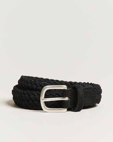 Herre | Nye produktbilder | Anderson's | Woven Suede Belt 2,5 cm Black