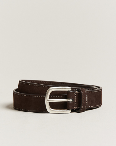 Herre | Anderson's | Anderson's | Slim Stitched Nubuck Leather Belt 2,5 cm Dark Brown
