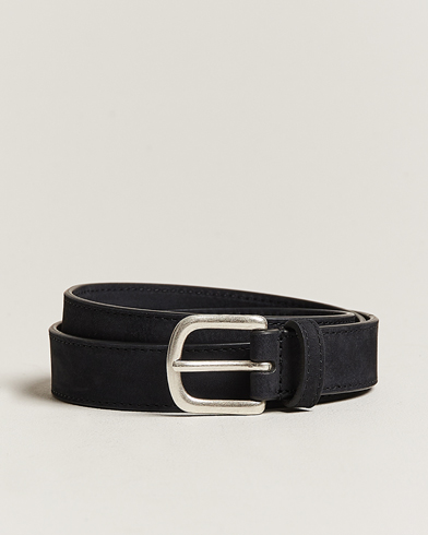 Herre | Nye produktbilder | Anderson's | Slim Stitched Nubuck Leather Belt 2,5 cm Black