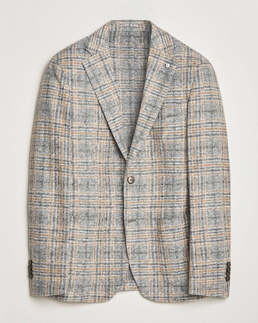 Herre | | L.B.M. 1911 | Jack Checked Cotton/Wool Jersey Blazer Grey