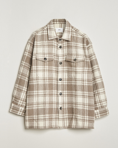 Herre | Skjortejakke | AMI | Wool Maxi Checked Overshirt Ivory/Clay