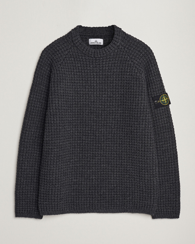 Herre | Luxury Brands | Stone Island | Structured Knitted Pure Wool Sweater Melange Charcoal