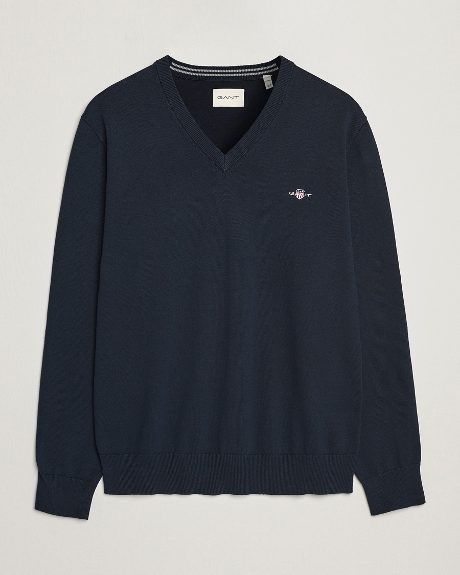 Herre | Pullovers v-hals | GANT | Classic Cotton V-Neck Evening Blue