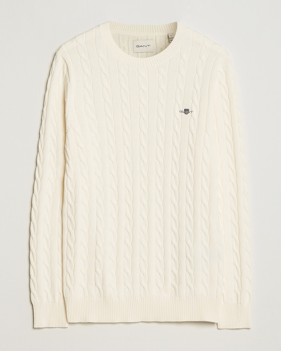 Gant Cotton Cable Crew Neck Cream – Hvit