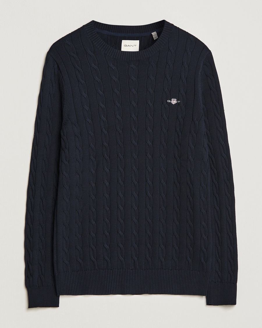Gant Cotton Cable Crew Neck Evening Blue – Blå