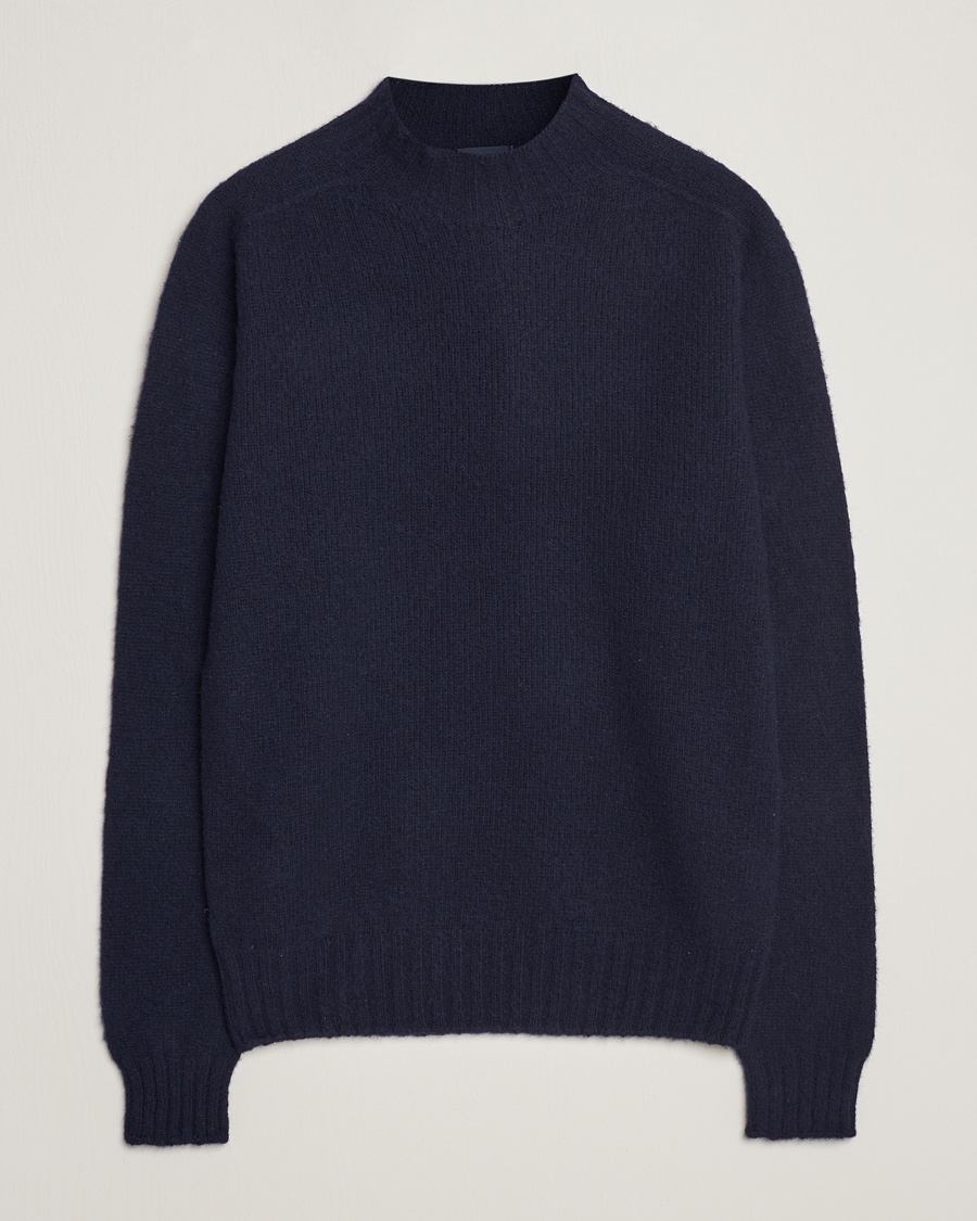 Herre | Drake's | Drake's | Brushed Shetland Mock Neck Jumper Navy