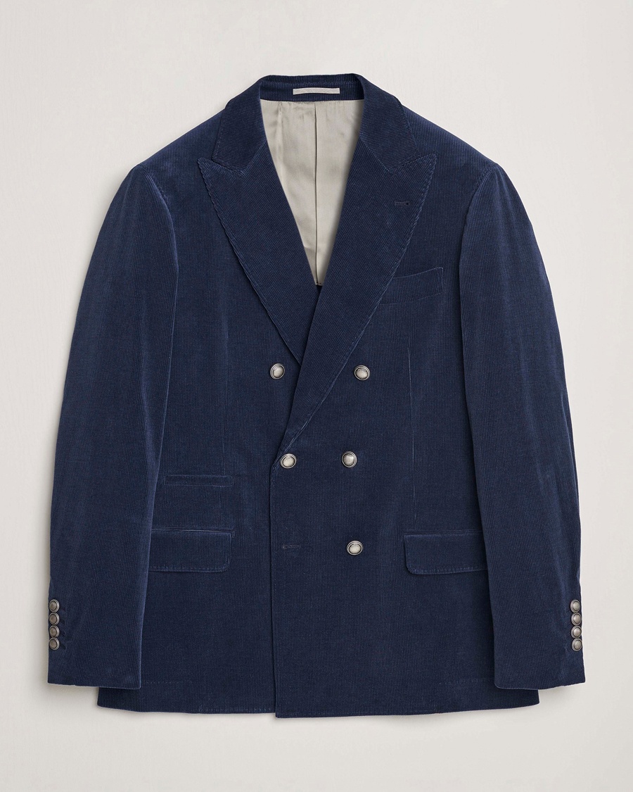Herre | Brunello Cucinelli | Brunello Cucinelli | Double Breasted Corduroy Blazer Royal Blue