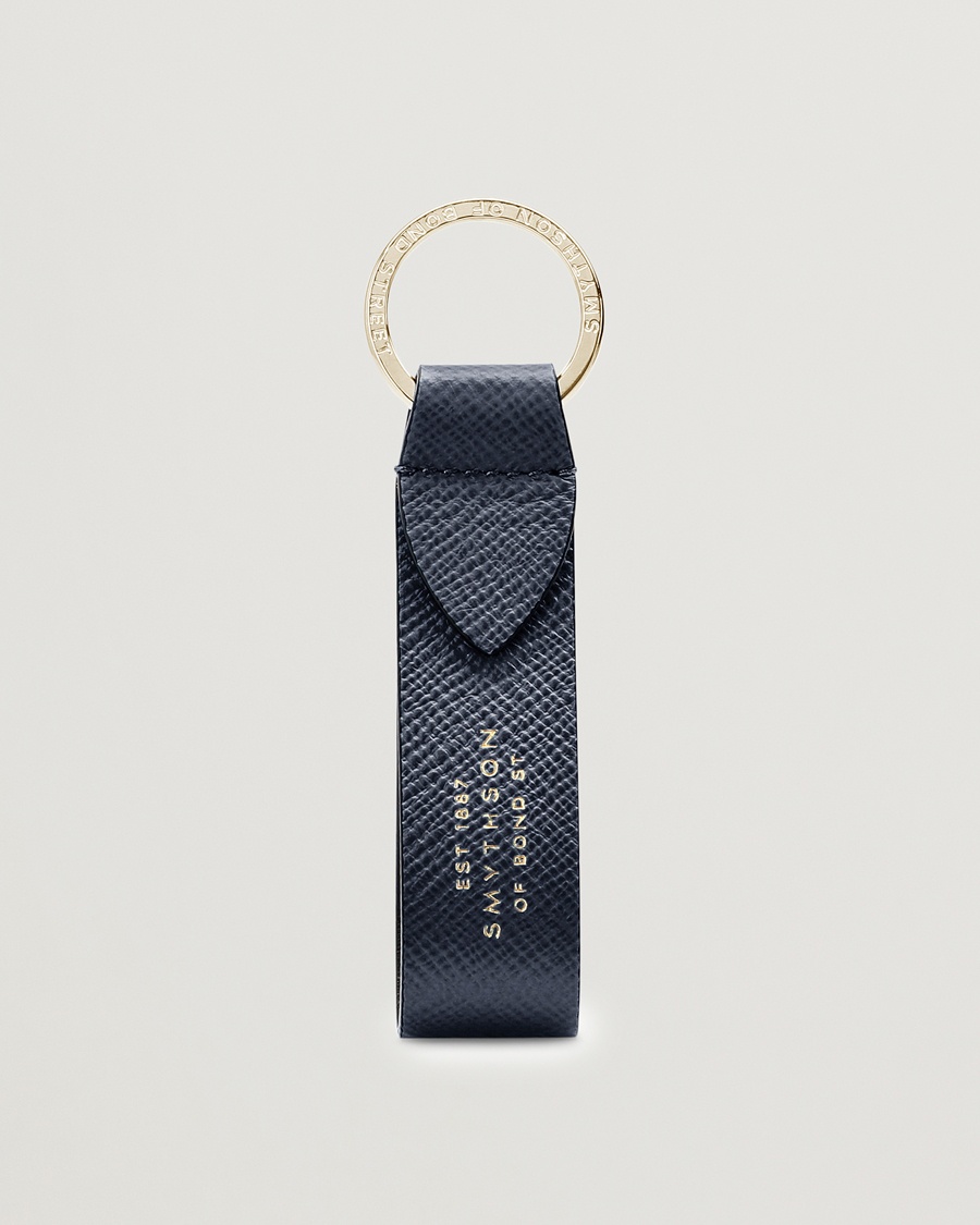 Smythson Panama Leather Keyring Navy – Blå