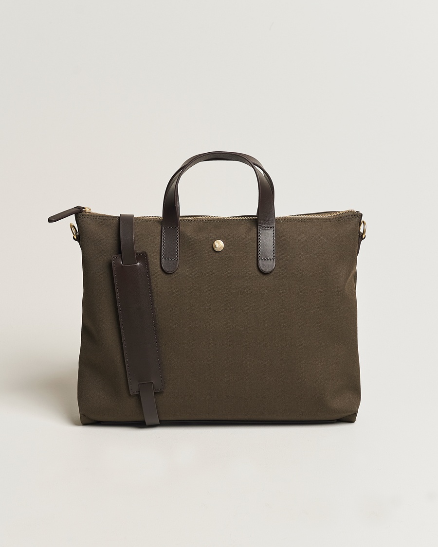Herre | Dokumentvesker | Mismo | M/S Canvas Slim Brief Army/Dark Brown