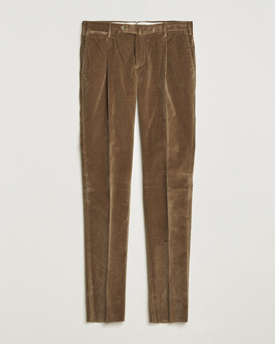 Herre | Cordfløyelsbukser | PT01 | Slim Fit Pleated Corduroy Trousers Taupe