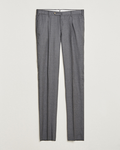 Herre | Flanellbukser | PT01 | Slim Fit Pleated Flannel Trousers Grey Melange