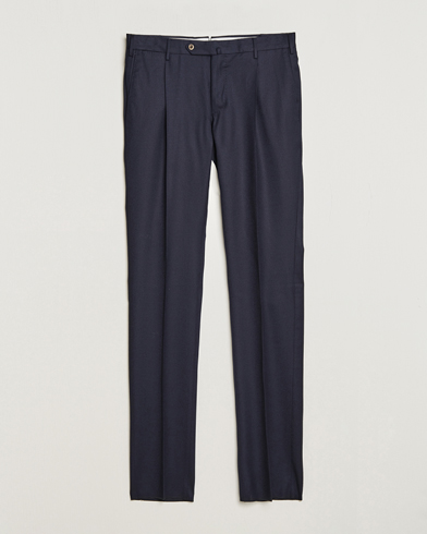 Herre | Flanellbukser | PT01 | Slim Fit Pleated Flannel Trousers Navy