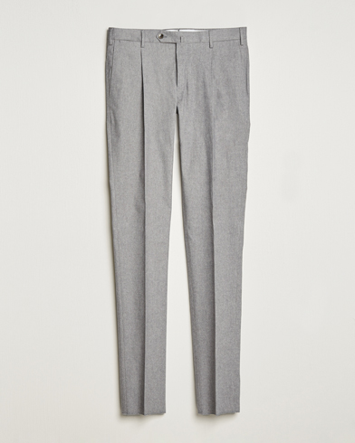 Herre | Penbukser | PT01 | Slim Fit Pleated Cotton Flannel Trousers Light Grey