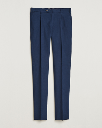 Herre | Quiet Luxury | PT01 | Slim Fit Pleated Cotton Flannel Trousers Navy