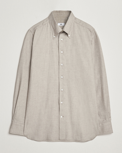 Herre | Flanellskjorter | 100Hands | Cotton/Cashmere Button Down Flannel Shirt Taupe