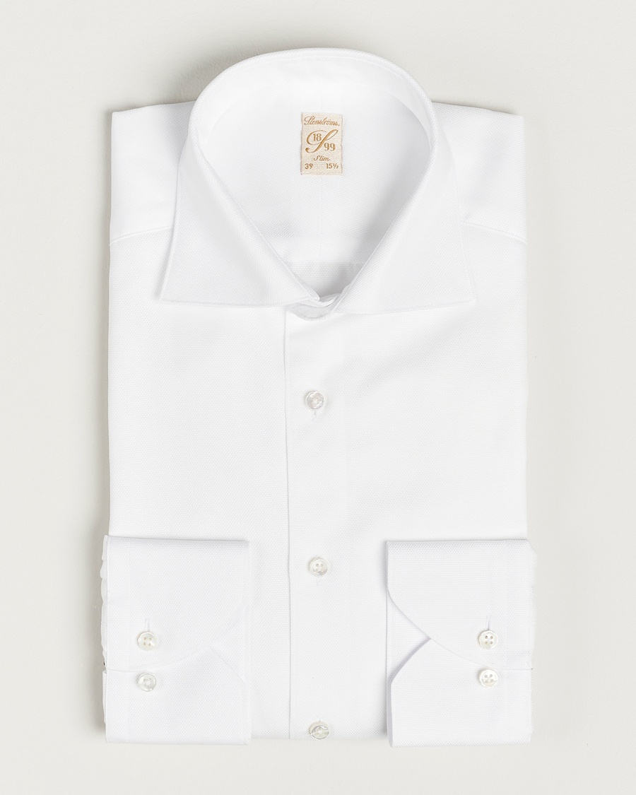 Stenströms 1899 Slim Cotton Royal Oxford Shirt White – Hvit