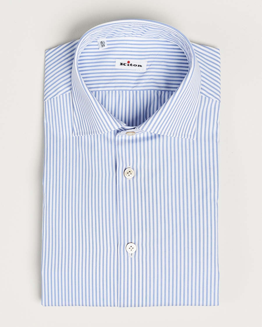 Herre | Kiton | Kiton | Slim Fit Striped Poplin Shirt Light Blue