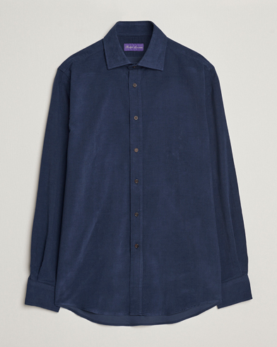 Herre | Cordfløyelskjorter | Ralph Lauren Purple Label | Cotton/Cashmere Corduroy Shirt Navy