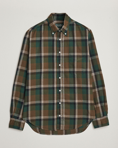 Herre | Flanellskjorter | Gitman Vintage | Button Down Shaggy Flannel Shirt Olive Check