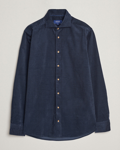 Herre | Cordfløyelskjorter | Eton | Slim Fit Fine Wale Corduroy Shirt Navy Blue