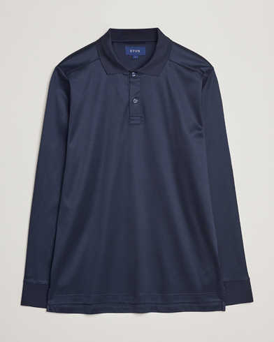 Herre |  | Eton | Filo Di Scozia Long Sleeve Polo Navy Blue