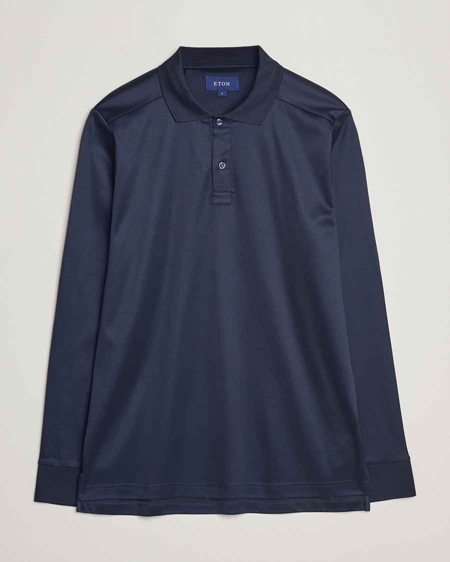 Herre | | Eton | Filo Di Scozia Long Sleeve Polo Navy Blue