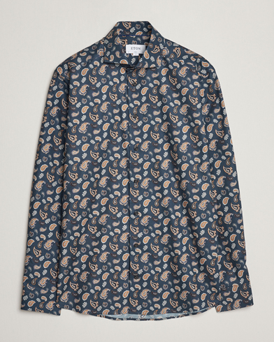 Herre | 60% salg | Eton | Slim Fit Wrinkle Free Flannel Printed Shirt Navy