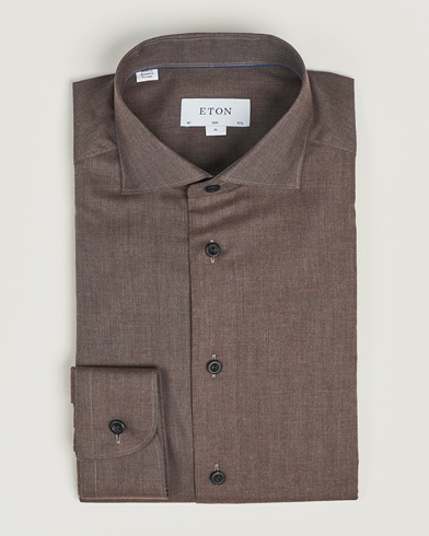 Herre | Nytt i butikken | Eton | Slim Fit Wrinkle Free Flannel Shirt Dark Brown