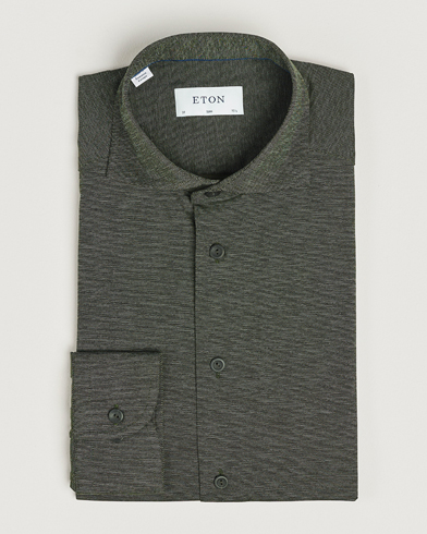 Herre |  | Eton | Slim Fit Four Way Stretch Shirt Dark Green