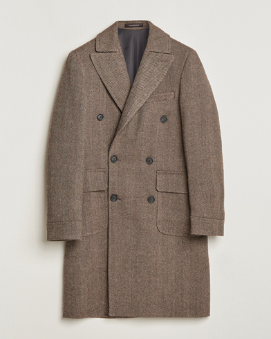 Herre | Nye produktbilder | Oscar Jacobson | Polo Wool Herringbone Coat Brown