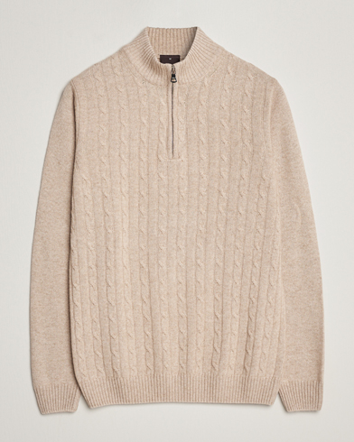 Herre |  | Oscar Jacobson | Percy Wool/Cashmere Knitted Half Zip Beige