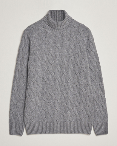 Herre | Gensere | Oscar Jacobson | Seth Heavy Knitted Wool/Cashmere Cable Rollneck Grey