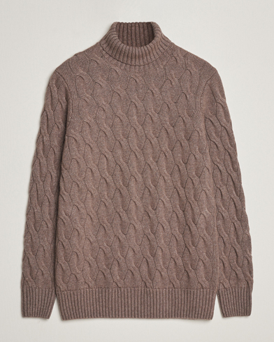 Herre |  | Oscar Jacobson | Seth Heavy Knitted Wool/Cashmere Cable Rollneck Brown