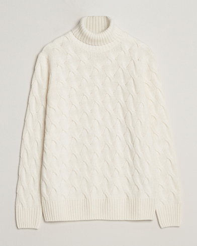 Herre | Gensere | Oscar Jacobson | Seth Heavy Knitted Wool/Cashmere Cable Rollneck White