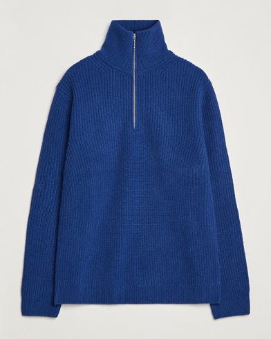 Herre | Half-zip | Nudie Jeans | August Wool Rib Knitted Half Zip Royal Blue