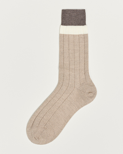 Herre | Bresciani | Bresciani | Wide Ribbed Block Stripe Wool Socks Biege