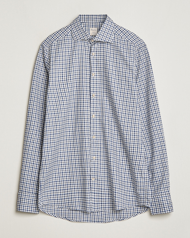 Herre | Casual | Stenströms | Slimline Small Checked Flannel Shirt Blue/Grey