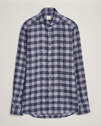 Herre | Flanellskjorter | Stenströms | Slimline Checked Linen Flannel Shirt Blue