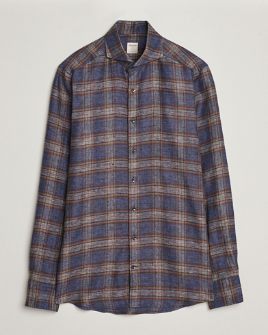 Herre | Salg klær | Stenströms | Slimline Checked Linen Flannel Shirt Brown