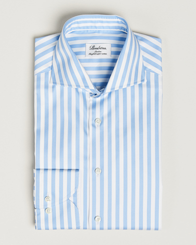 Herre |  | Stenströms | Slimline Bold Stripe 2-Fold Cut Away Shirt  Light Blue